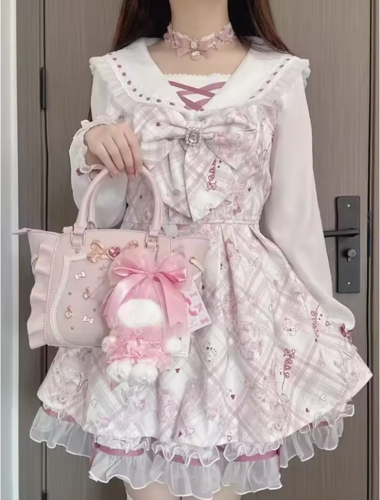 Pink Kawaii Sailor Collar Schoolgirl Dress