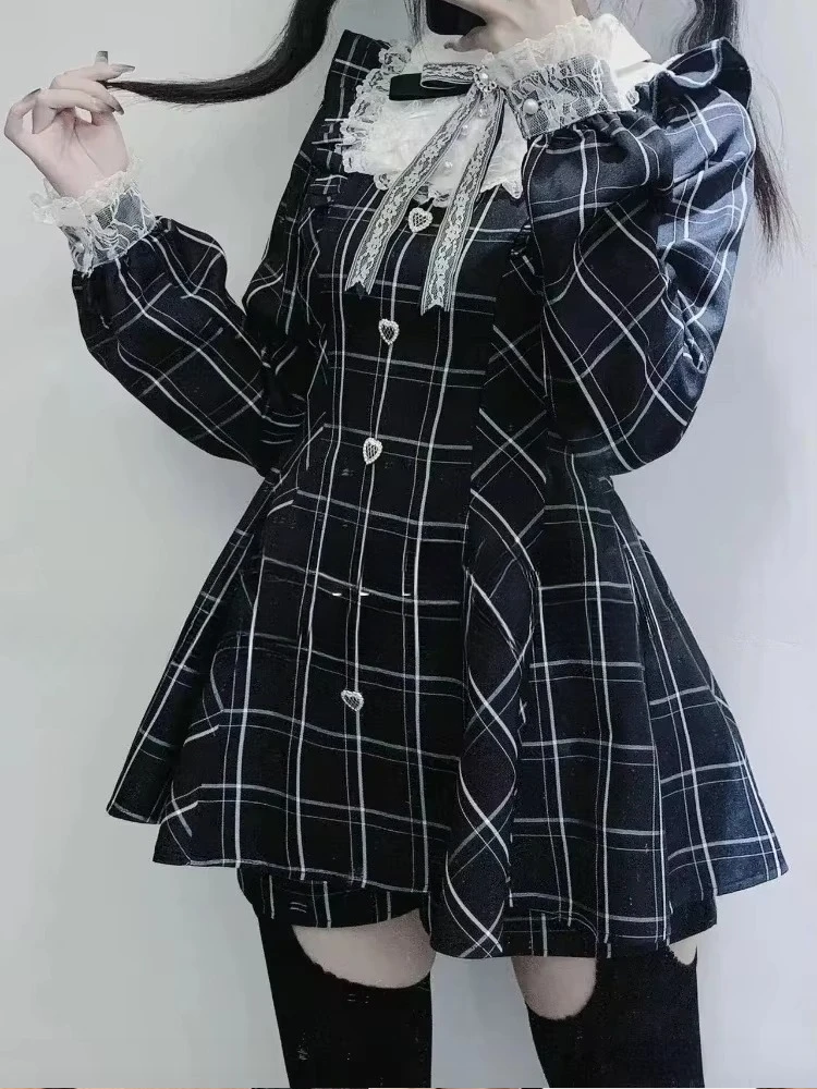 Japanese Style Preppy Plaid A-Line Dress
