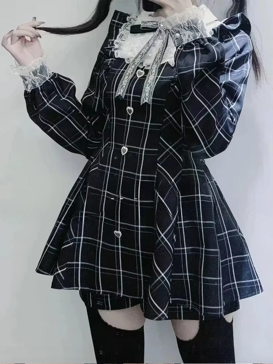 Japanese Style Preppy Plaid A-Line Dress